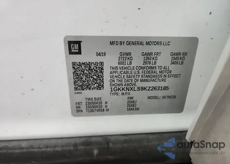 2019 GMC Acadia Denali z USA, uszkodzony, nr VIN 1GKKNXLS9KZ263185